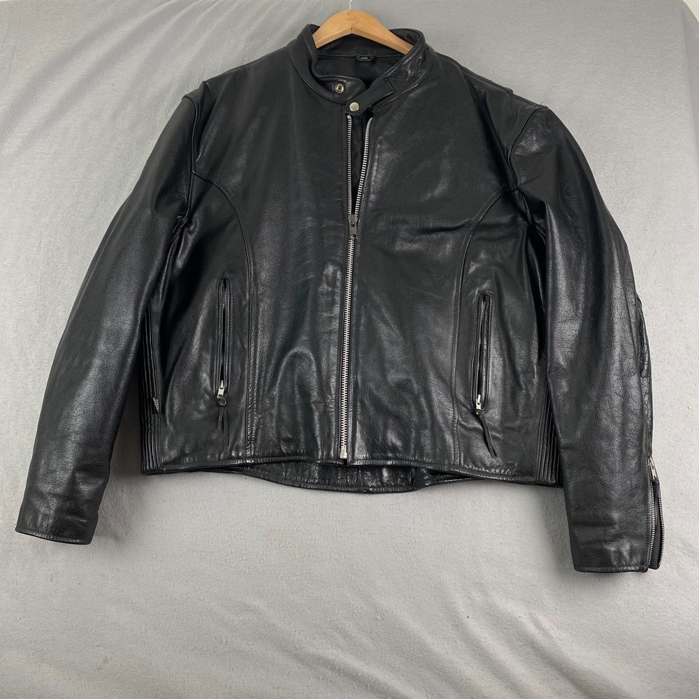 Leather King Mens 54 Black Leather Motorcycle Jacket Thinsulate Lined XXL Biker